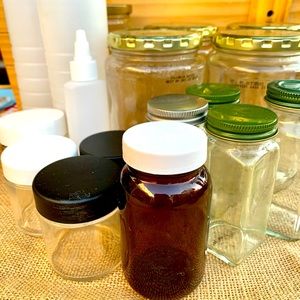 Lot of Recycled Glass Jars Plastic Container Bottles Assorted Sizes (17-pieces)